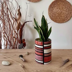 Nemesi Cylindrical Striped Rust Vase