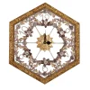Octagonal Floral Golden Wall Clock