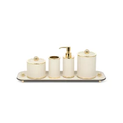 Olimpia 4-Piece Round Bathroom Gold/Beige Leather Bathroom Set