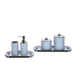 Olimpia Round Chromed/Light-Blue Leather Bathroom Set