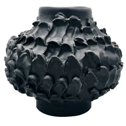 Onda Matte Black Round Vase