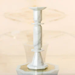 Oreadi Nix White Marble Candlestick by Rotella