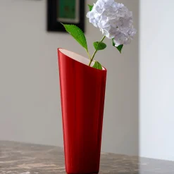 Orizzonte Oblique Red And Milkwhite Glass Vase