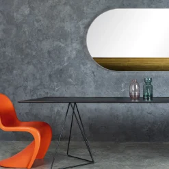 Orizzonte Oval Mirror decorated with Gold Troweled Resin