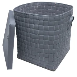 Palmarola Square Knotted Gray Faux-Leather Laundry Basket