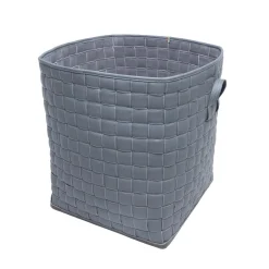 Palmarola Square Knotted Gray Faux-Leather Laundry Basket