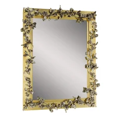 Palmira Rectangular Brass Wall Mirror with Bronze Flowers