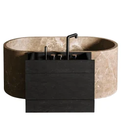 Passage Wood Storage Cabinet and oval Marble Bathtub