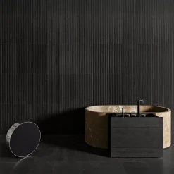 Passage Wood Storage Cabinet and oval Marble Bathtub