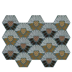 Peace&Love Hexagonal Ceramic Tile Composition with Floral Design