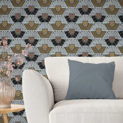 Peace&Love Hexagonal Ceramic Tile Composition with Floral Design