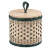Perla Low Blue and Natural Wicker Jar with Wood Lid