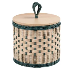 Perla Low Blue and Natural Wicker Jar with Wood Lid