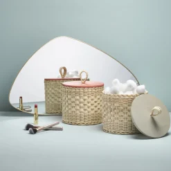 Perla Low Wicker Jar with Wood Lid