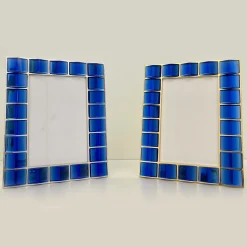 Photo Frame in 24K Gold-Plated Brass and Handmade Blue Crystal
