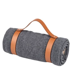 2-Piece Set of Gray Cashmere Blanket & Cognac Leather Belt