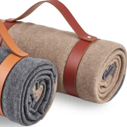 2-Piece Set of Taupe Cashmere Blanket & Burgundy Leather Belt