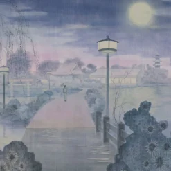 Pink & Blue Nihon Moon Cotton Wallcovering Fabric