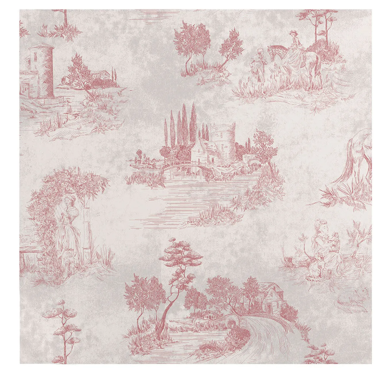 Pink French Vintage Toile Wallpaper