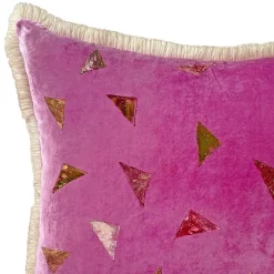 Pink Triangles Square Velvet Cushion