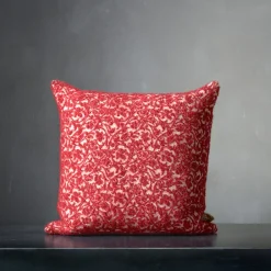 Polypode Square Floral Red & White Boucle Wool Cushion