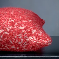 Polypode Square Floral Red & White Boucle Wool Cushion