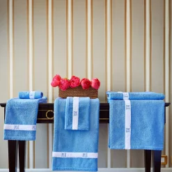 Pompidou Geometric Style White & Assisi Blue Bath Towel