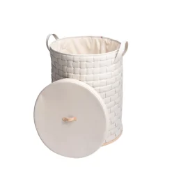 Ponza Knotted Cream Faux-Leather Laundry Basket with Lid