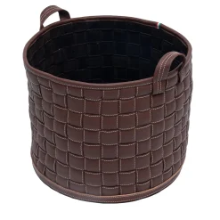 Ponza Knotted Cylindrical Brown Faux-Leather Basket