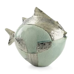 Pop Pesce Palla Green and Silvery Ceramic Sculpture