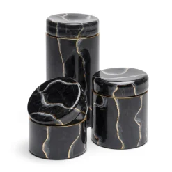 Portoro Black Marble Inspired Glass Tall Jar