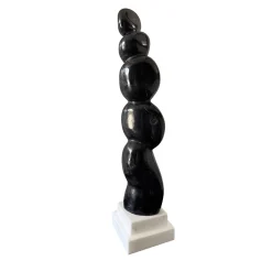 Presenza Invisibile Black Marquina Marble Sculpture on White Base by Piero Speranza