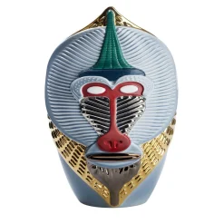 Primates Mandrillus Glossy Light Blue Ceramic With Metal Details Vase By Elena Salmistraro