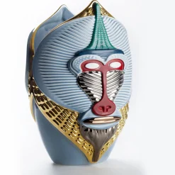 Primates Mandrillus Glossy Light Blue Ceramic With Metal Details Vase By Elena Salmistraro
