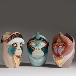 Primates Mandrillus Glossy Pink Ceramic With Metal Details Vase By Elena Salmistraro