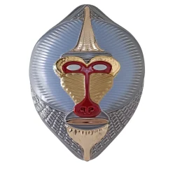 Primates Mask Mandrillus Glossy Light Blue With Metal Details Wall Sculpture By Elena Salmistraro