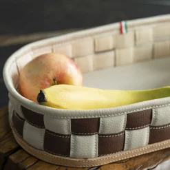 Procida Oval Knotted Brown & Cream Faux-Leather Vide-Poche