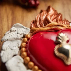 PUT THE WINGS ON IT RED AND WHITE CERAMIC HEART