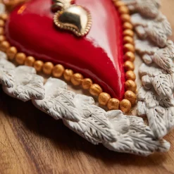 PUT THE WINGS ON IT RED AND WHITE CERAMIC HEART