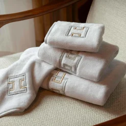 QENA White Embroidered Towel Set in Terry Cotton