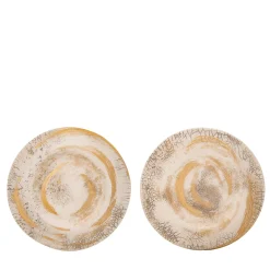 Raku Set of 2 White Decorative Charger Plates with Gold Brushstrokes