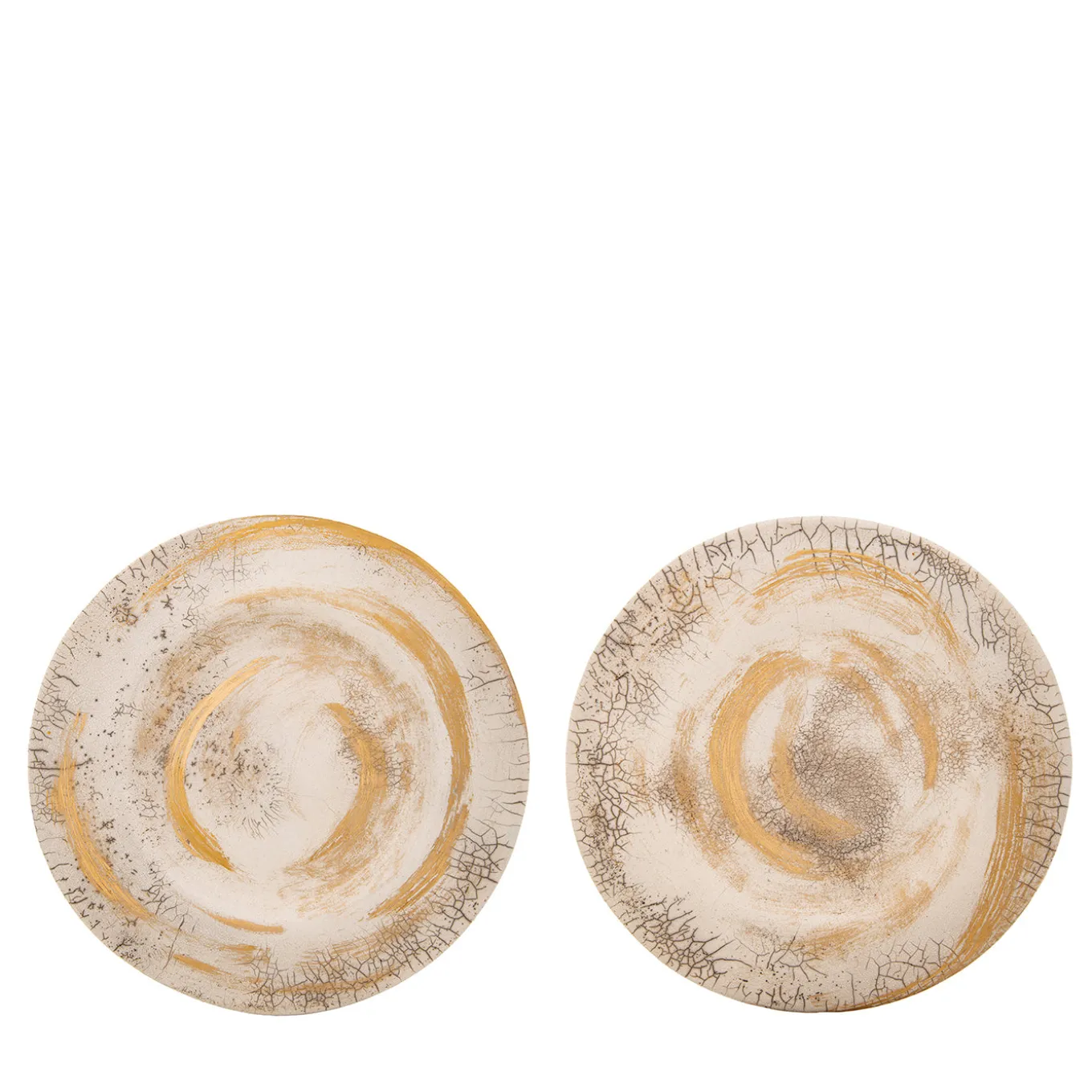 Raku Set of 2 White Decorative Charger Plates with Gold Brushstrokes