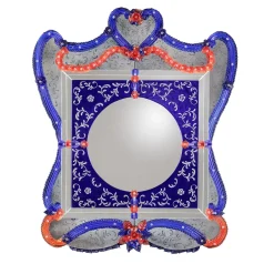 Ramses Blue & Red Murano Glass Wall Mirror