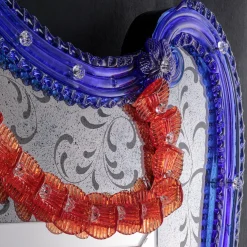 Ramses Blue & Red Murano Glass Wall Mirror