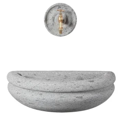 Rasna gray peperino stone outdoor basin