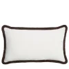 Rectangle White Velvet Happy Pillow With Brown Fringes