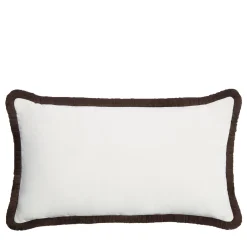 Rectangle White Velvet Happy Pillow With Brown Fringes