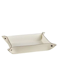 Rectangular Panna Cotta and White Leather Vide Poche