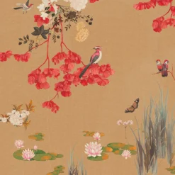 Red & Gold Sevres Polyester Wallcovering Fabric