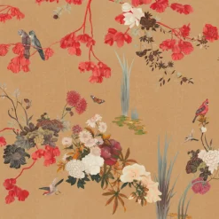 Red & Gold Sevres Polyester Wallcovering Fabric